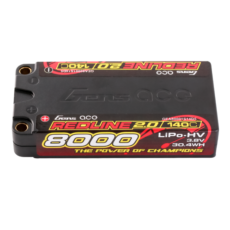 Gens ace 8000mAh 1S 3.8V 140C HardCase 65# Redline 2.0 Series Lipo Battery with 5.0mm bullet