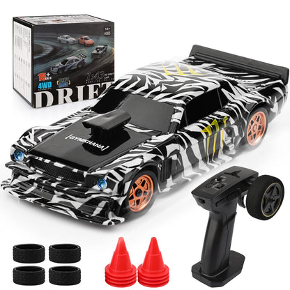 1/43 Scale Mini Drift Rc Car with Gyro, 2.4GHz Throttle & Steering Full Proportional Control Remote, 2 Sets of Tires, 8 Road Cones, High-Speed Rc Drift Car Simulate Led Light - Camouflage