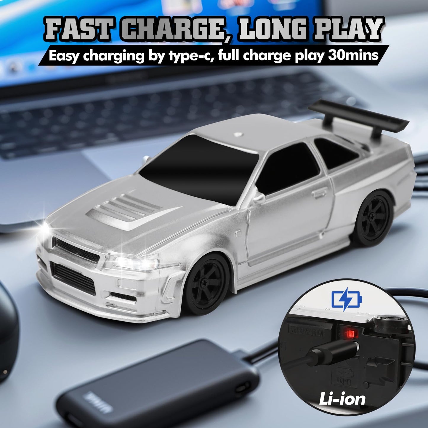 1/43 Scale Mini Drift Rc Car with Gyro, 2.4GHz Throttle & Steering Full Proportional Control Remote, 2 Sets of Tires, 8 Road Cones, High-Speed Rc Drift Car Simulate Led Light - Camouflage