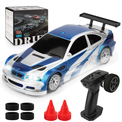 1/43 Scale Mini Drift Rc Car with Gyro, 2.4GHz Throttle & Steering Full Proportional Control Remote, 2 Sets of Tires, 8 Road Cones, High-Speed Rc Drift Car Simulate Led Light - Camouflage