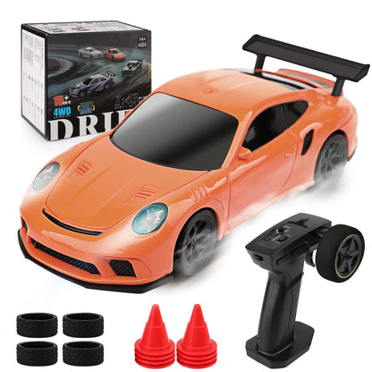 1/43 Scale Mini Drift Rc Car with Gyro, 2.4GHz Throttle & Steering Full Proportional Control Remote, 2 Sets of Tires, 8 Road Cones, High-Speed Rc Drift Car Simulate Led Light - Camouflage