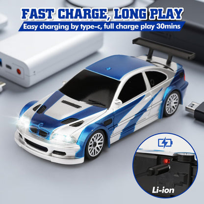 1/43 Scale Mini Drift Rc Car with Gyro, 2.4GHz Throttle & Steering Full Proportional Control Remote, 2 Sets of Tires, 8 Road Cones, High-Speed Rc Drift Car Simulate Led Light - Camouflage