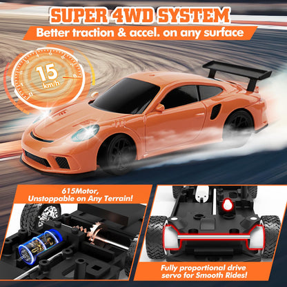 1/43 Scale Mini Drift Rc Car with Gyro, 2.4GHz Throttle & Steering Full Proportional Control Remote, 2 Sets of Tires, 8 Road Cones, High-Speed Rc Drift Car Simulate Led Light - Camouflage