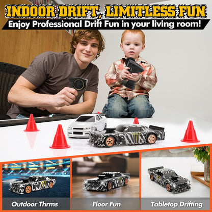 1/43 Scale Mini Drift Rc Car with Gyro, 2.4GHz Throttle & Steering Full Proportional Control Remote, 2 Sets of Tires, 8 Road Cones, High-Speed Rc Drift Car Simulate Led Light - Camouflage