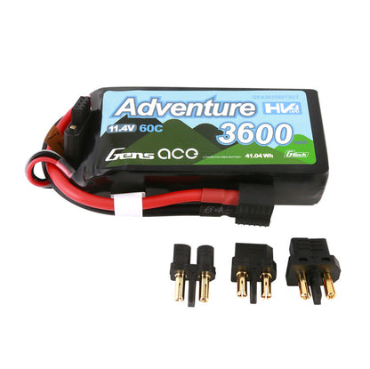 Gens ace 3600mAh 3S 60C 11.4V Adventure High Voltage G-tech Lipo Battery with Deans and XT60 adapter