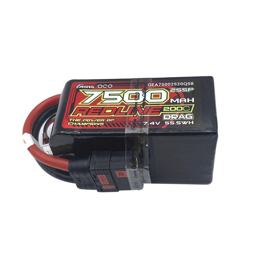 Gens ace Lipo Redline Drag Race 7500mAh 7.4V 200C 2S5P with QS8 Plug