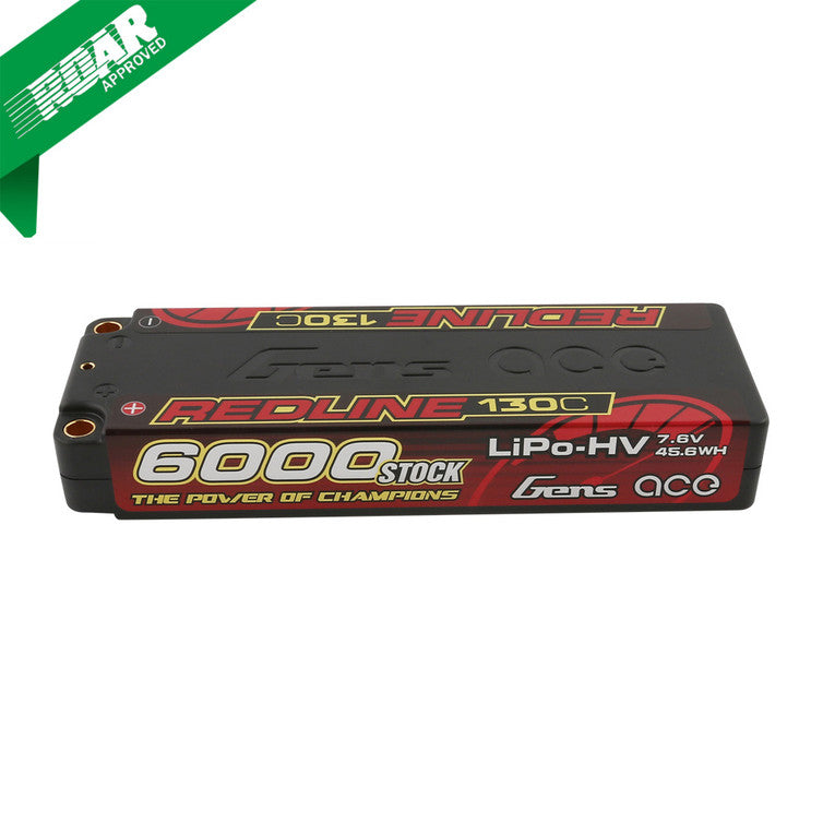 Gens ace Redline Series 6000mAh 7.6V 130C 2S2P HardCase HV Lipo Battery