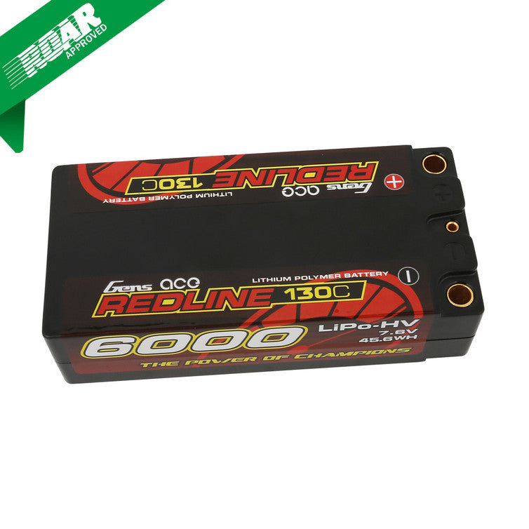 Gens ace Redline Series 6000mAh 7.6V 130C 2S2P HardCase HV Shorty Lipo Battery